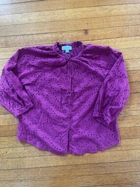 Evereve Eyelet Button-Up Blouse in Magenta